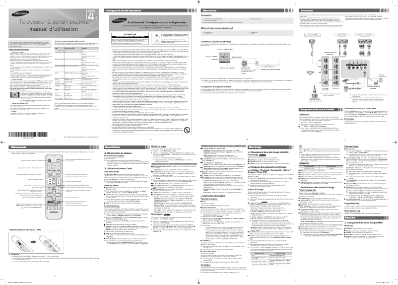 Page 1 de la notice Manuel utilisateur Samsung PS51F4000AR