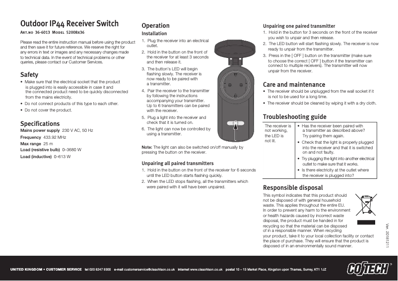 Page 1 de la notice Manuel utilisateur Cotech 52008x36