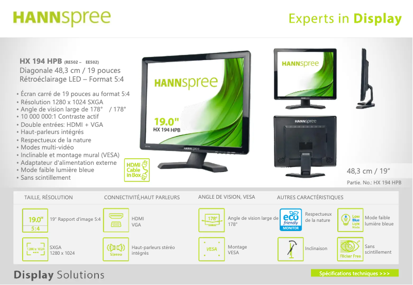 Page 1 de la notice Label énergétique Hannspree HX 194 HPB