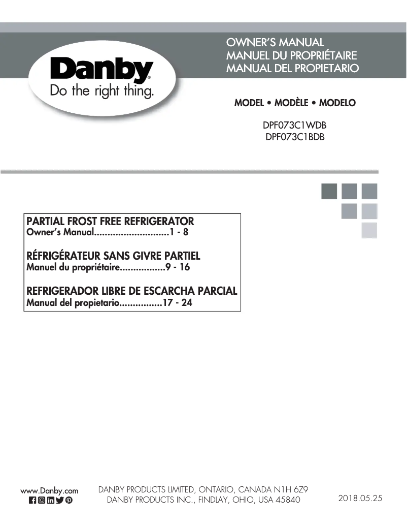 Page 1 de la notice Manuel utilisateur Danby DPF073C1WDB