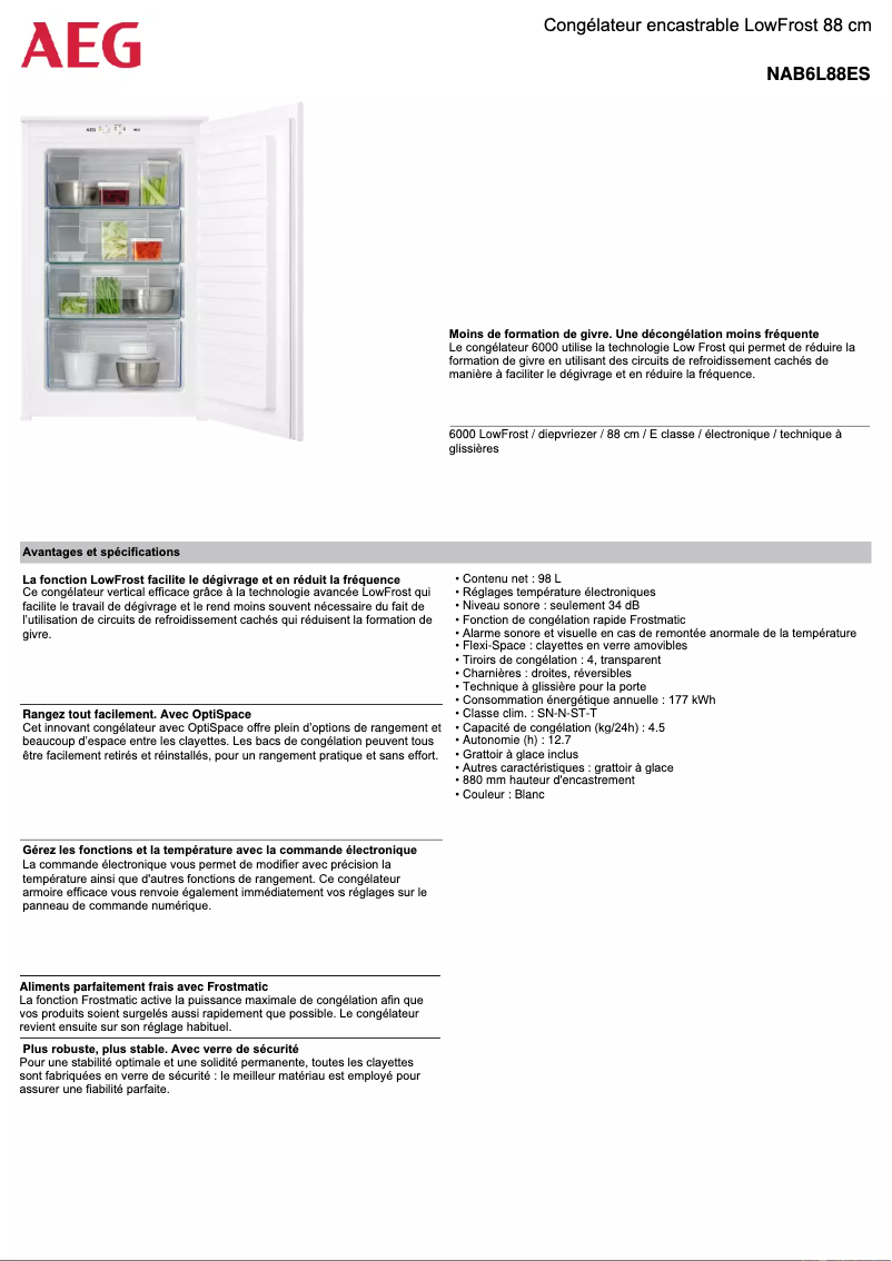 Page n°1 - Fiche technique AEG NAB6L88ES