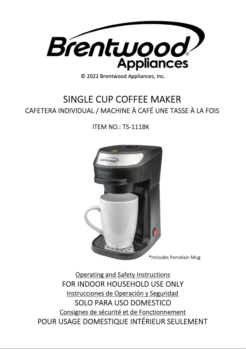 Page 1 de la notice Manuel utilisateur Brentwood TS-111BK