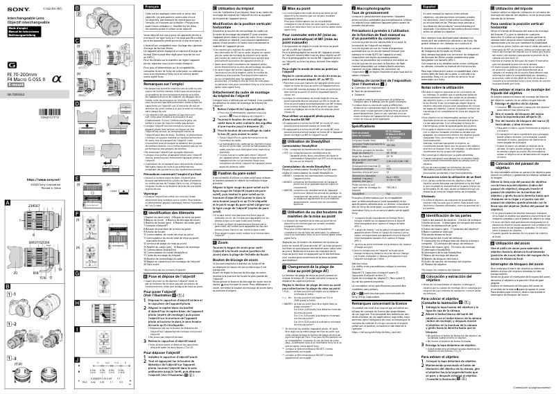 Image de la première page du manuel de l'appareil FE 70-200mm f/4 G Macro OSS II