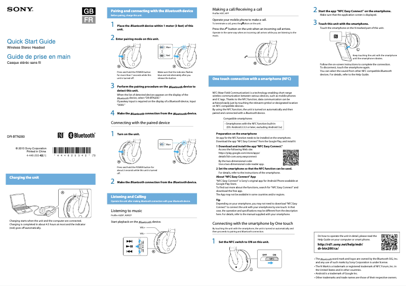Imagen de la primera página del manual del dispositivo DR-BTN200