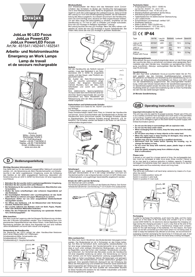 Página 1 del manual Manual de usuario AccuLux JobLux 90 LED Focus
