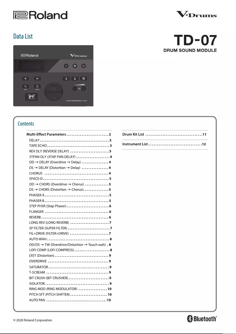 Page n°1 - Fiche technique Roland TD-07KVX