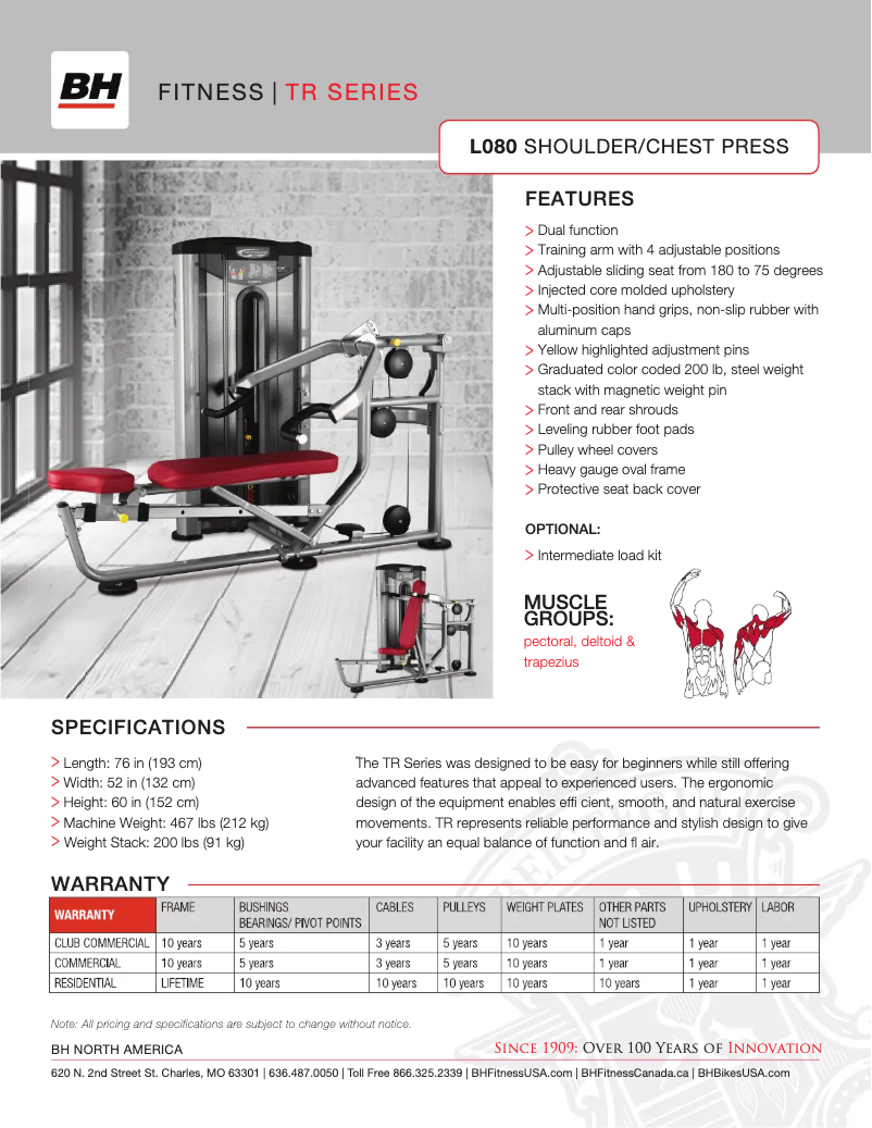 Page 1 de la notice Fiche technique BH Fitness L080
