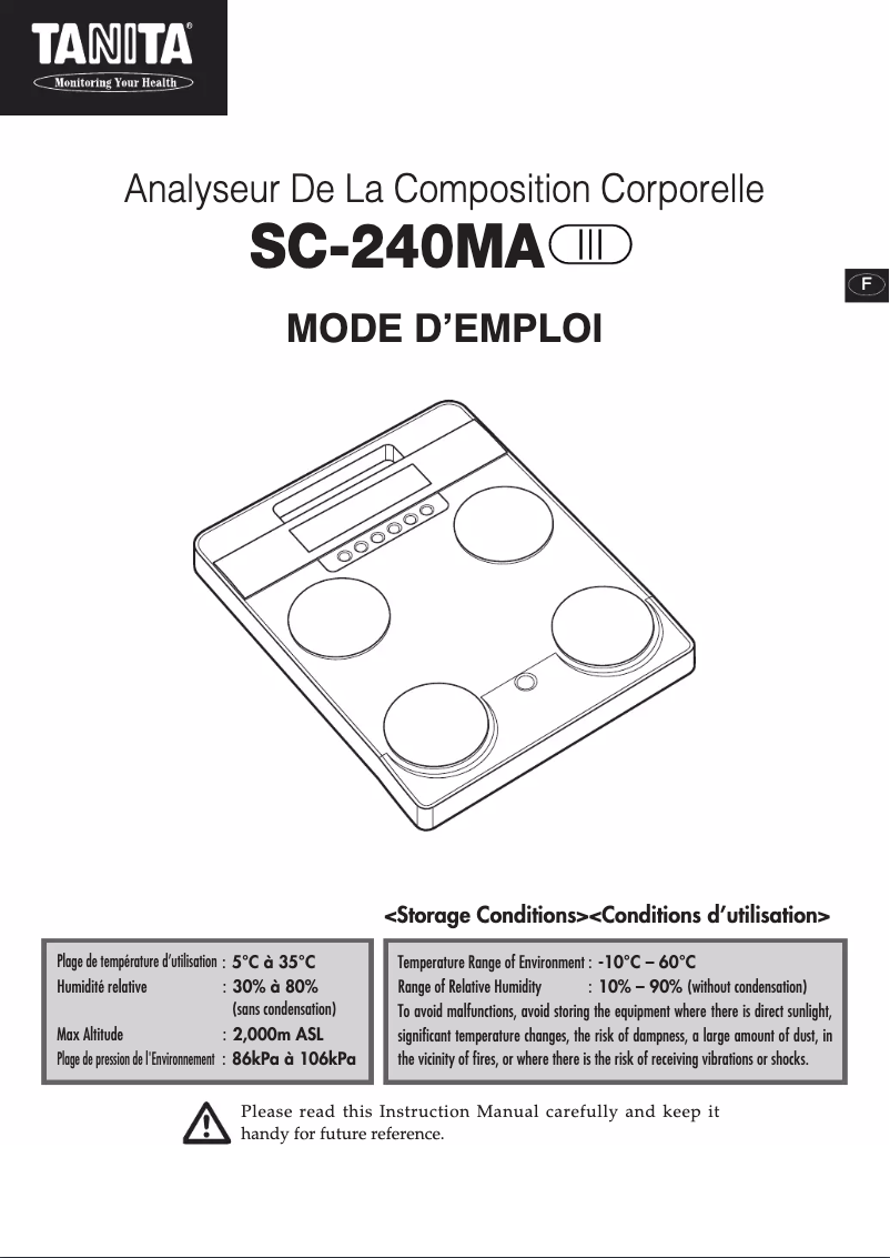 Image de la première page du manuel de l'appareil SC-240MA