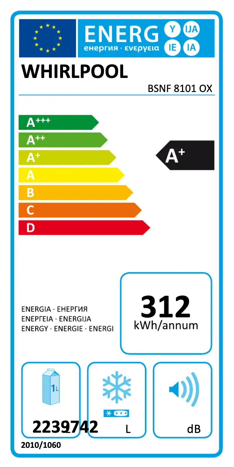 Page n°1 - Label énergétique Whirlpool BSNF 8101 OX