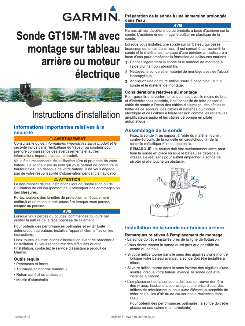 Page n°1 - Manuel utilisateur Garmin GT15M-TM