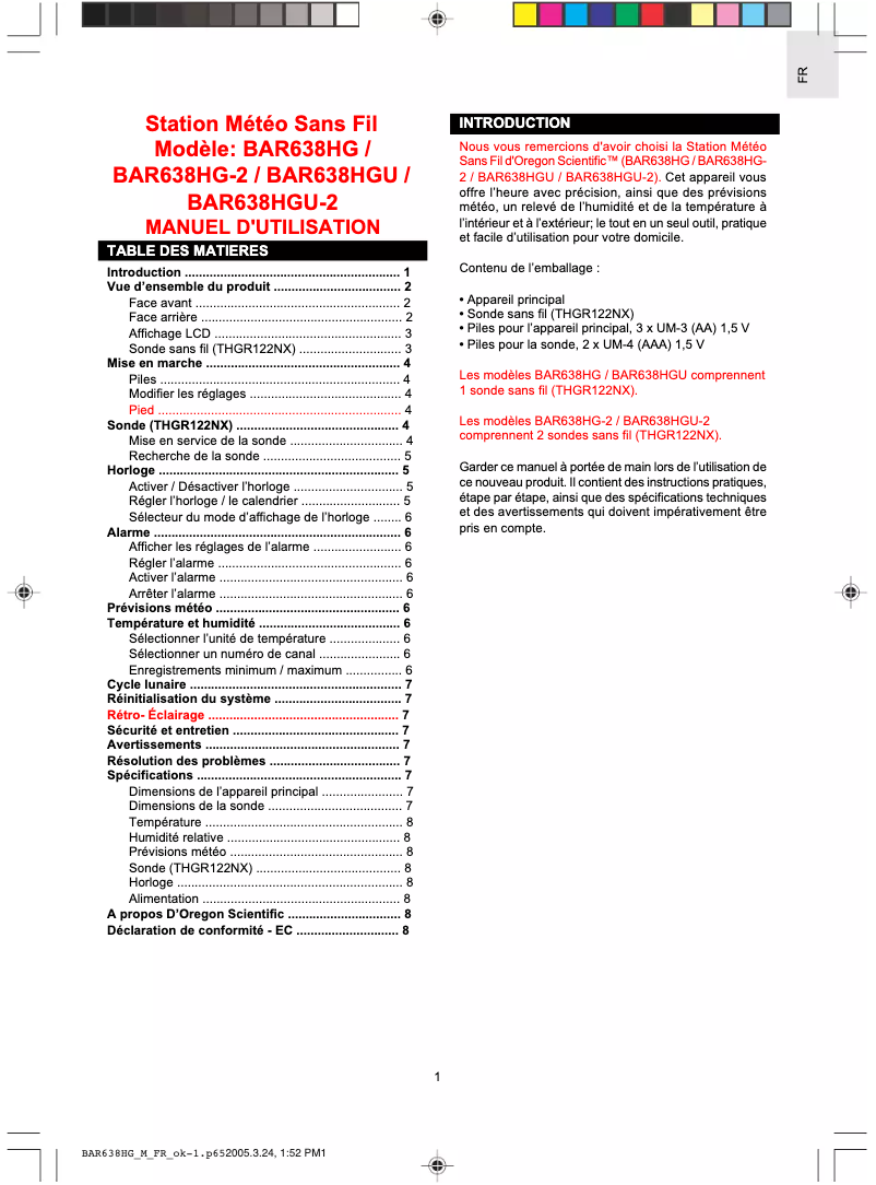 Image de la première page du manuel de l'appareil BAR638HGU