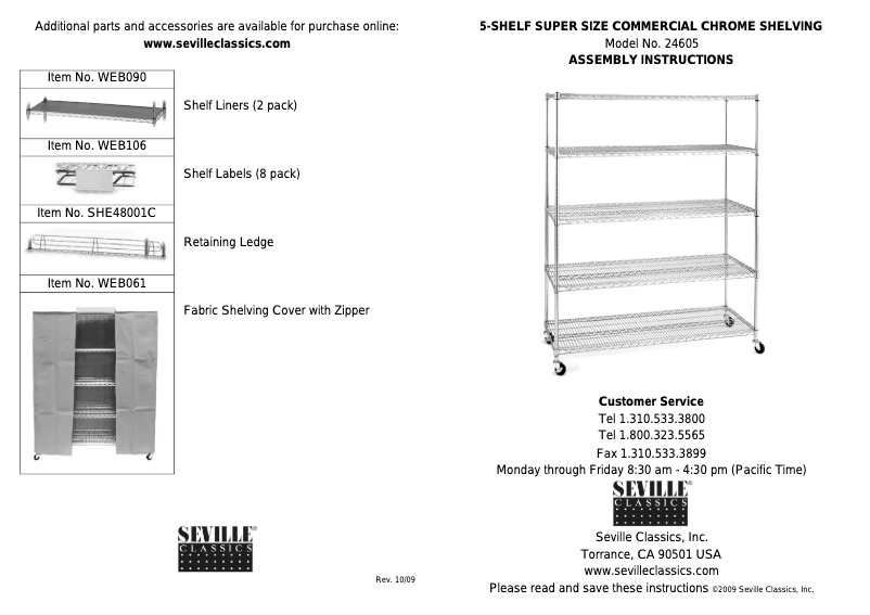 Page 1 de la notice Manuel utilisateur Seville Classics SHE24605Z