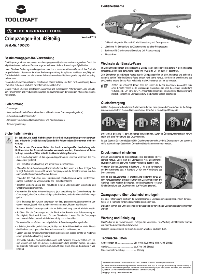 Page 1 de la notice Manuel utilisateur Toolcraft PZ-507