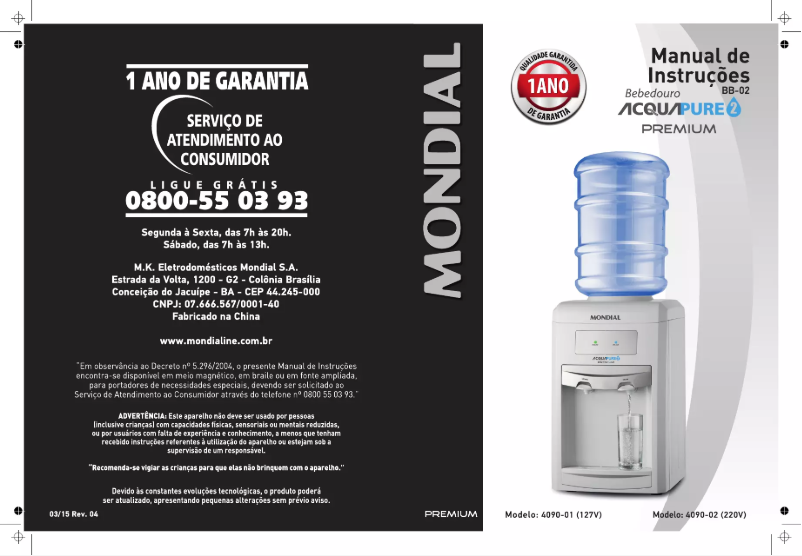 Image de la première page du manuel de l'appareil Acqua Pure 2 BB-02