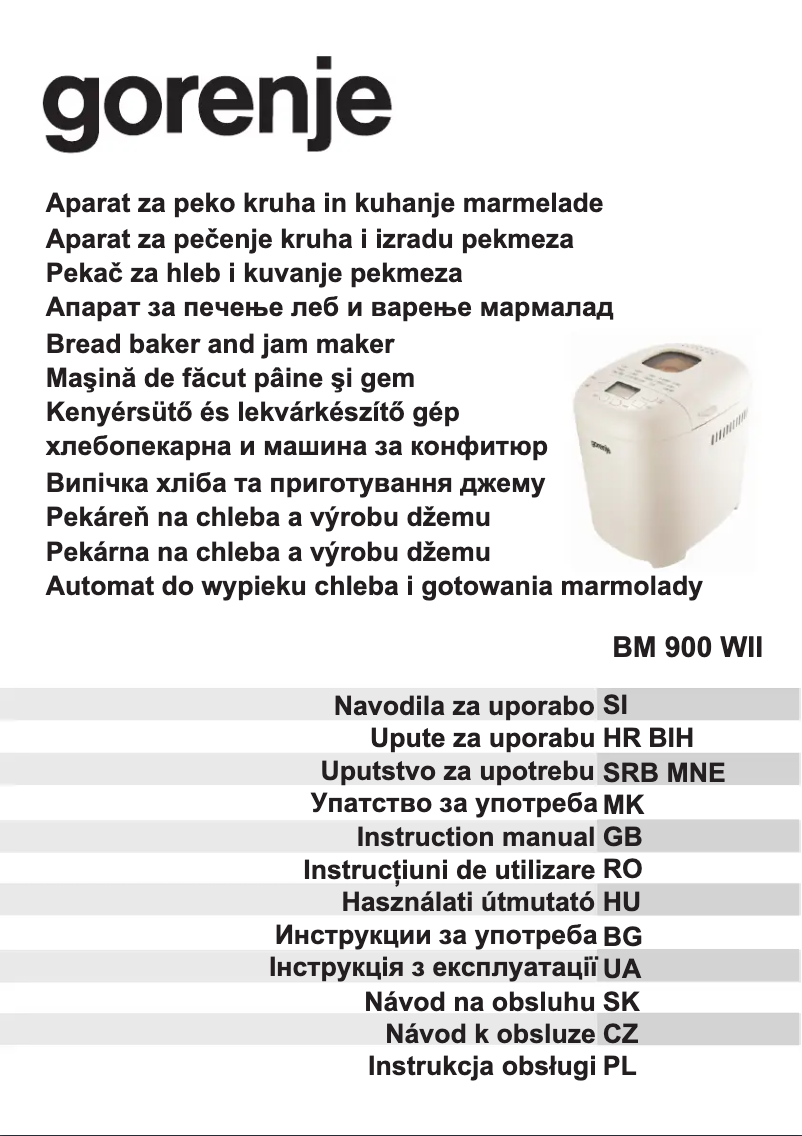 Page 1 de la notice Manuel utilisateur Gorenje BM900WII