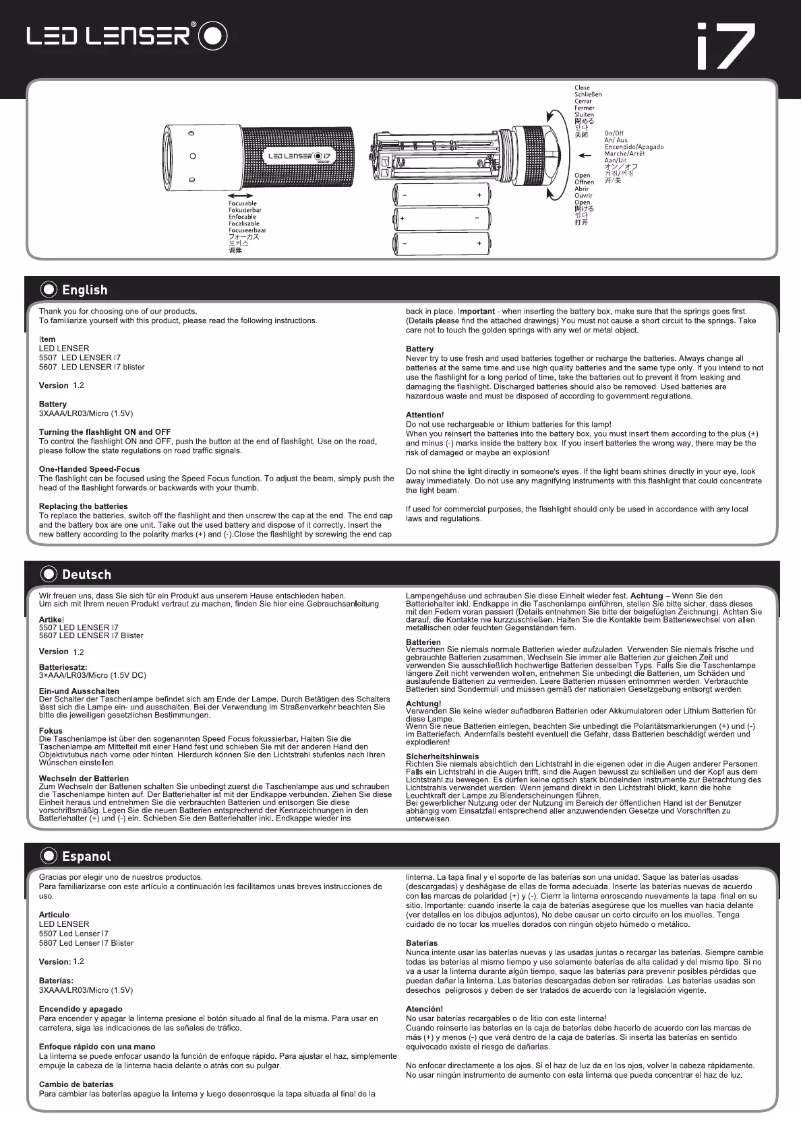 Page n°1 - Manuel utilisateur Ledlenser I7
