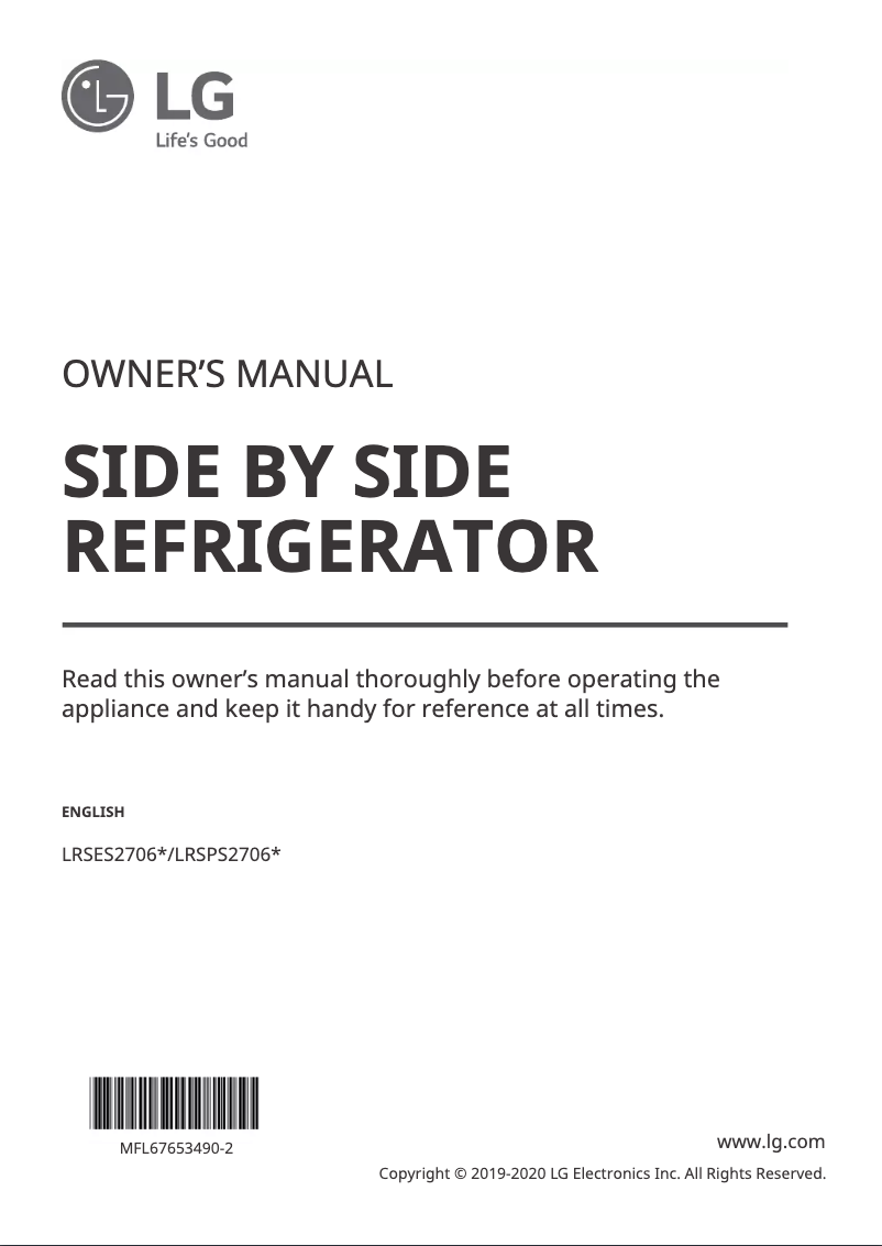 Page 1 de la notice Manuel utilisateur LG LRSPS2706V