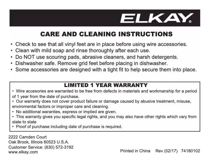 Page n°1 - Manuel utilisateur Elkay LKOBG1518SS