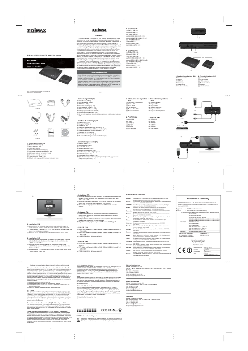 Page n°1 - Manuel utilisateur Edimax WD-1000TR