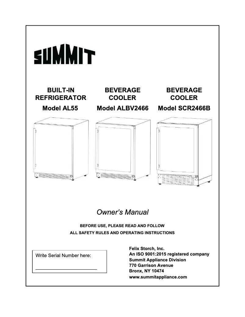 Page 1 de la notice Manuel utilisateur Summit AL55OSCSS