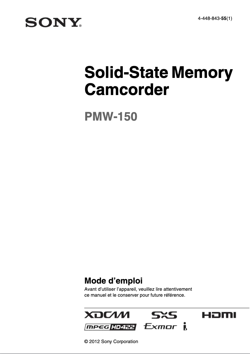 Page 1 de la notice Manuel utilisateur Sony PMW-150
