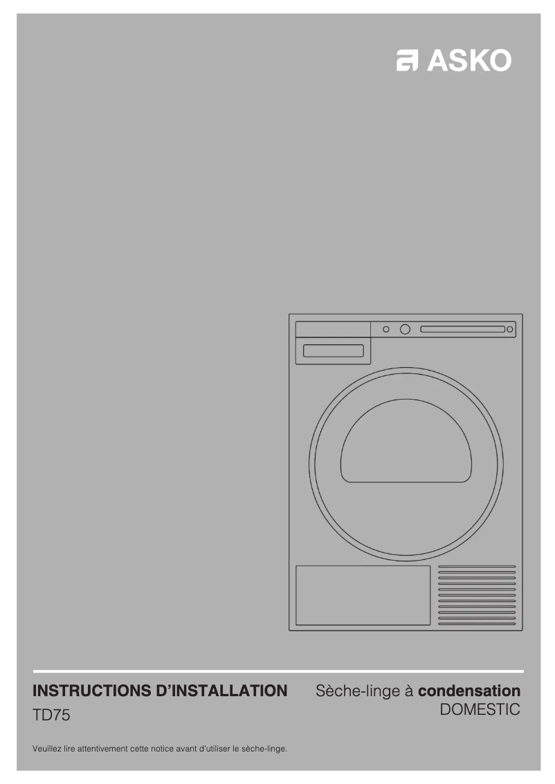 Page 1 de la notice Guide d'installation Asko T208C