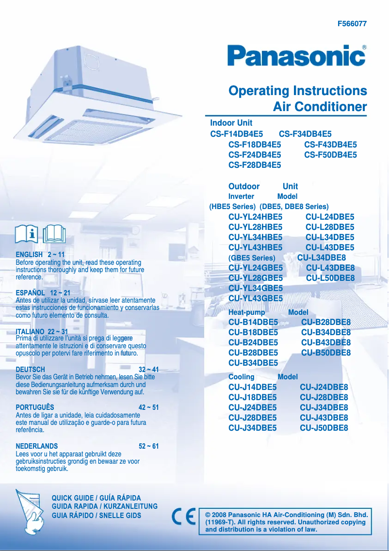 Page 1 de la notice Manuel utilisateur Panasonic CU-B34DBE5