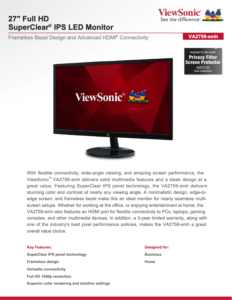 Página 1 del manual Ficha técnica Viewsonic VA2759-smh