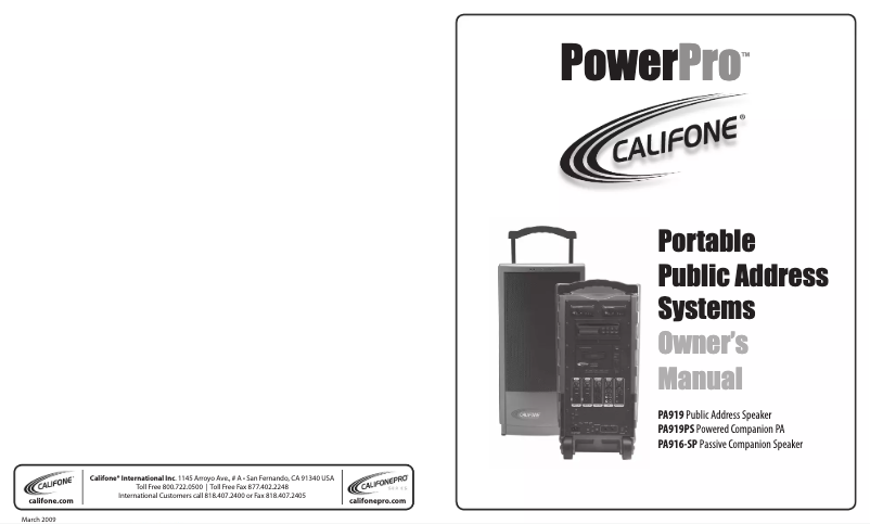 Image de la première page du manuel de l'appareil PA919