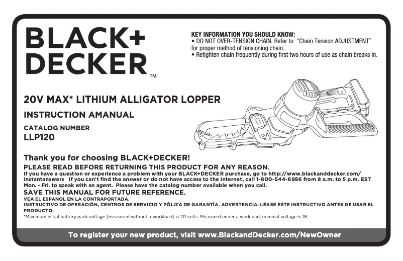 Page 1 de la notice Manuel utilisateur Black & Decker LLP120