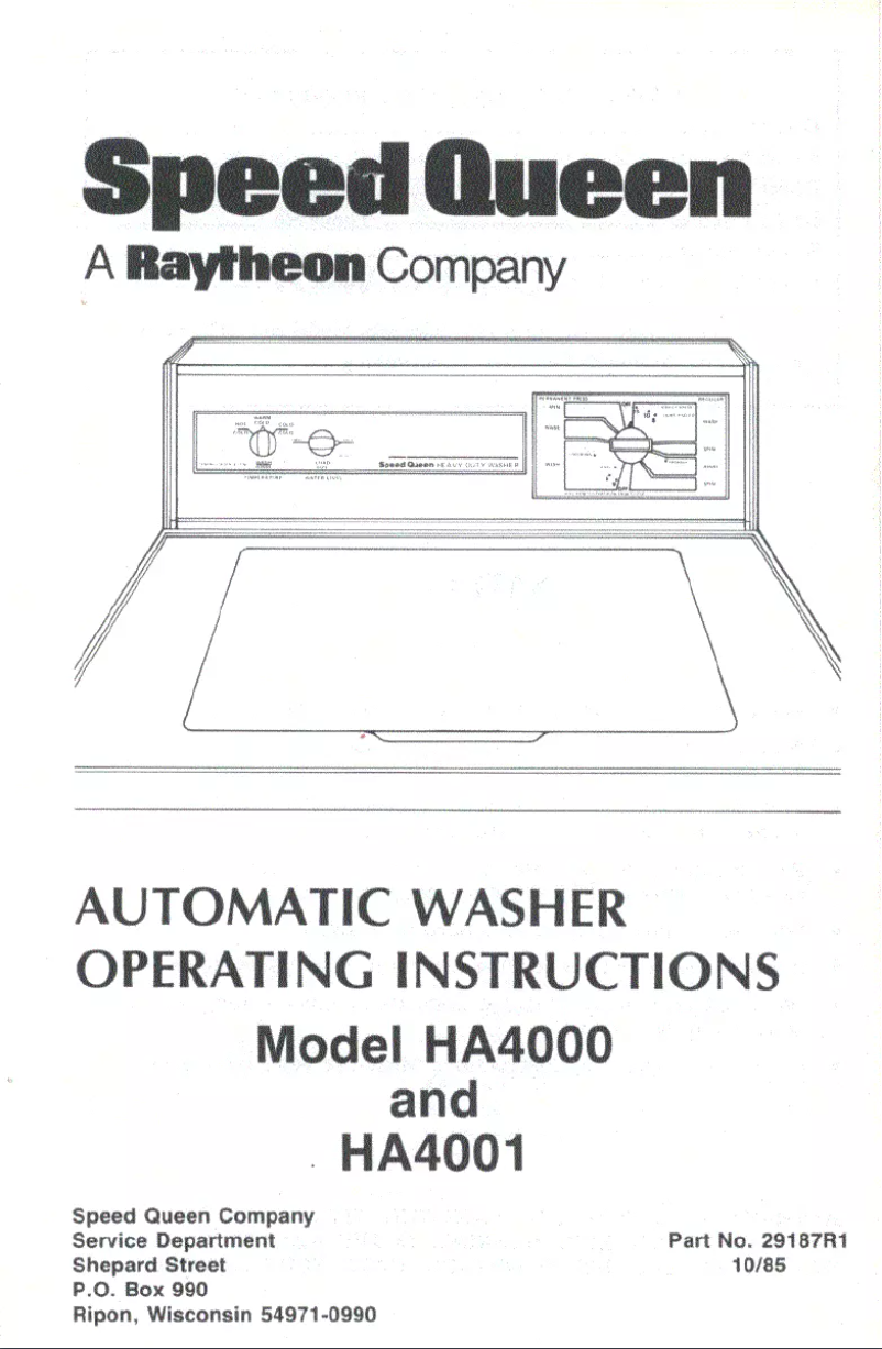 Page 1 de la notice Manuel utilisateur Speed Queen HA4001W
