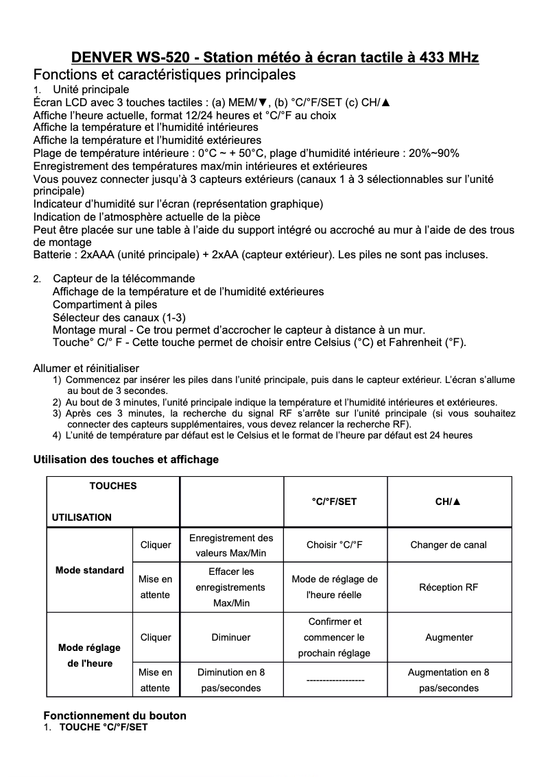 Imagen de la primera página del manual del dispositivo WS-520