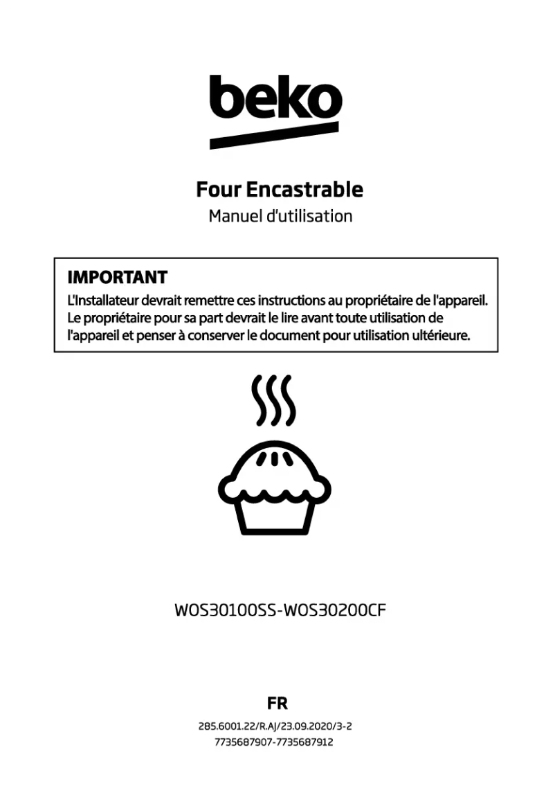 Page 1 de la notice Manuel utilisateur Beko WOS30200CF