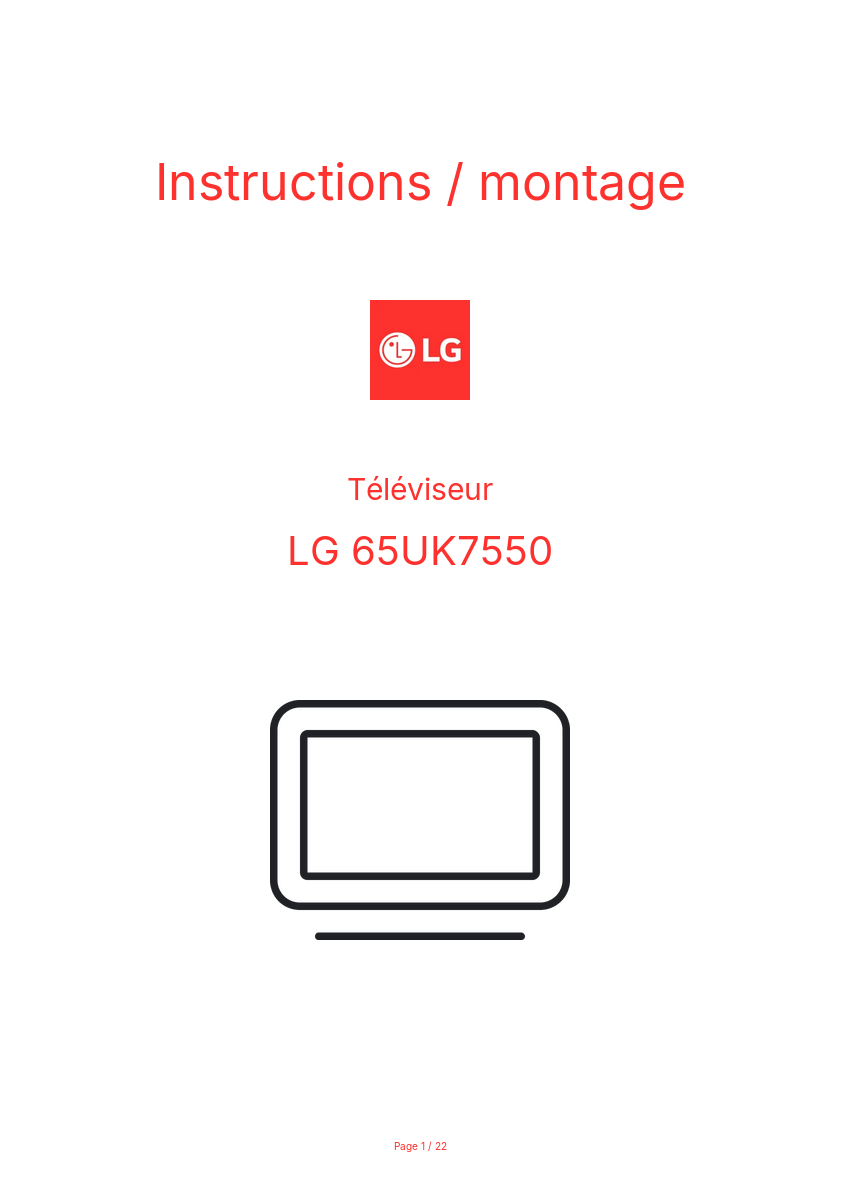 Page n°1 - Instructions / montage LG 65UK7550
