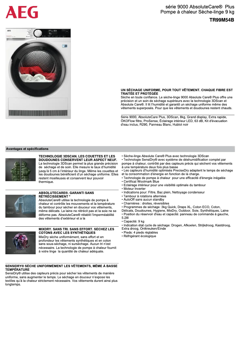 Página 1 del manual Ficha técnica AEG TR99M54B