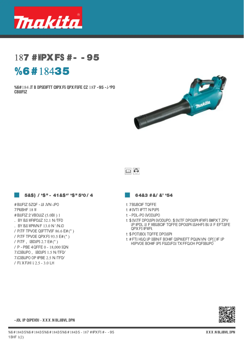 Page 1 de la notice Fiche technique Makita DUB184RT