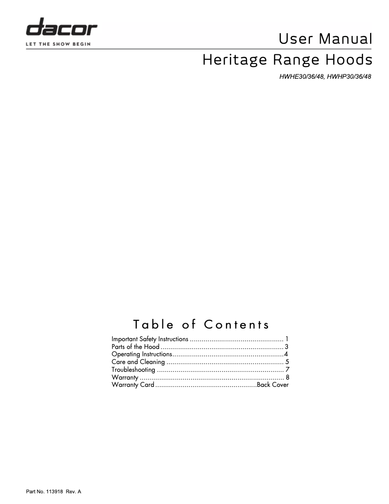 Page 1 de la notice Manuel utilisateur Dacor HWHE3612S