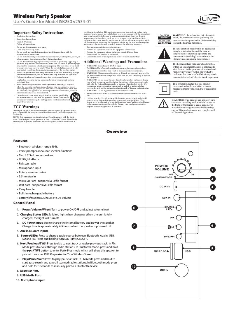Page 1 de la notice Manuel utilisateur iLive ISB250