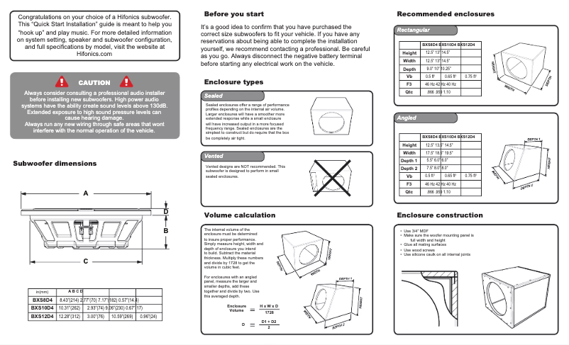 Page n°1 - Manuel utilisateur Hifonics Brutus BXS10D4