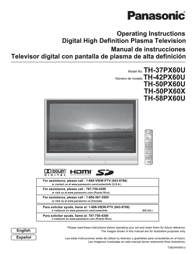 Page 1 de la notice Manuel utilisateur Panasonic TH-37PX60U
