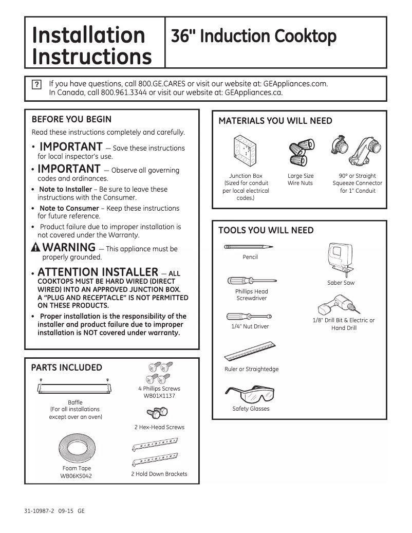 Page 1 de la notice Guide d'installation Monogram ZHU36RDJBB