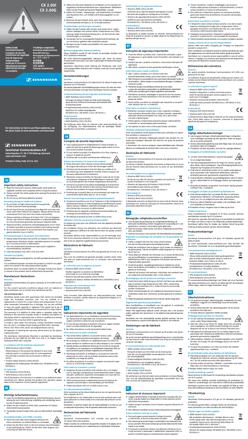 Page 1 de la notice Instructions de sécurité Sennheiser CX 2.00
