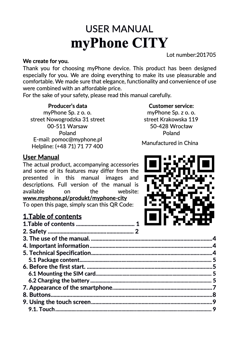 Page 1 de la notice Manuel utilisateur myPhone City