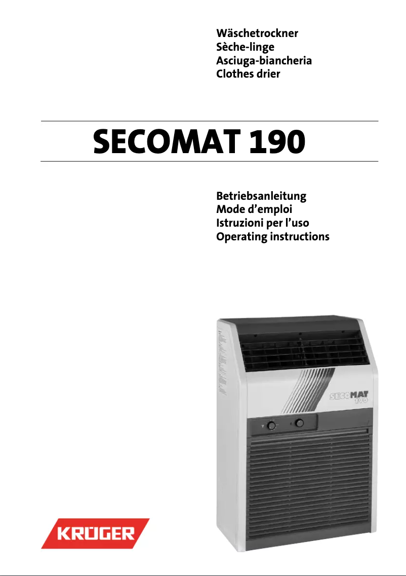 Page n°1 - Manuel utilisateur Krüger Secomat 190
