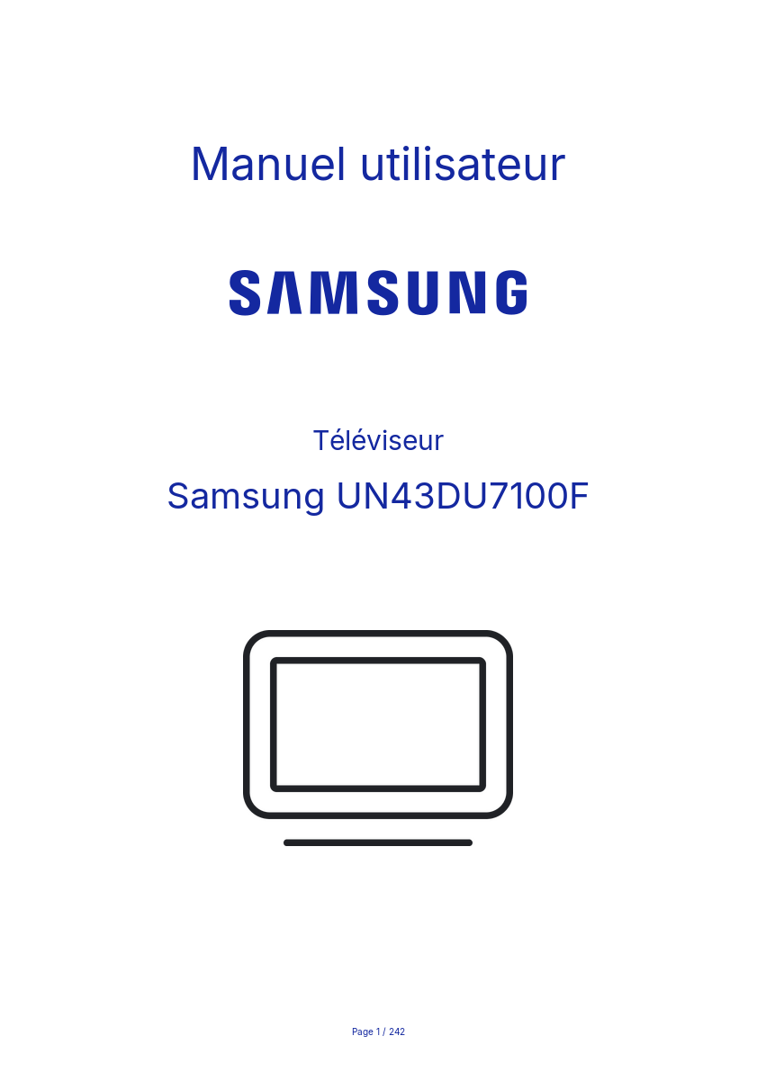 Page 1 de la notice Manuel utilisateur Samsung UN43DU7100F