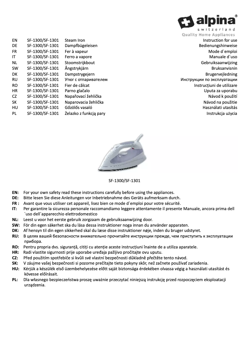 Imagen de la primera página del manual del dispositivo SF-1300
