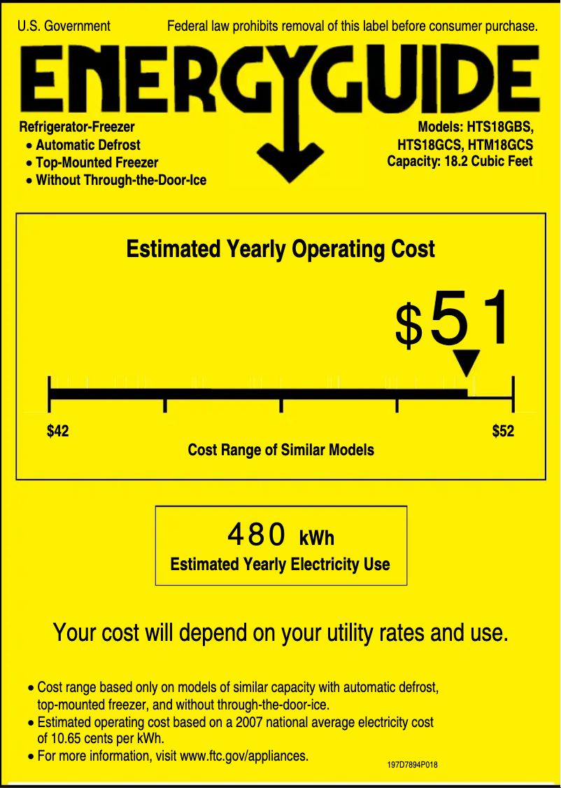 Page 1 de la notice Label énergétique Hotpoint HTS18GCSWW