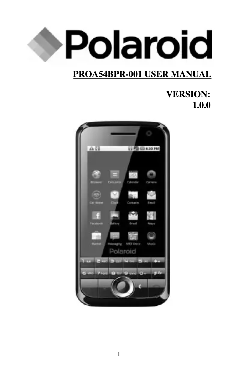 Page 1 de la notice Manuel utilisateur Polaroid PROA54BPR-00
