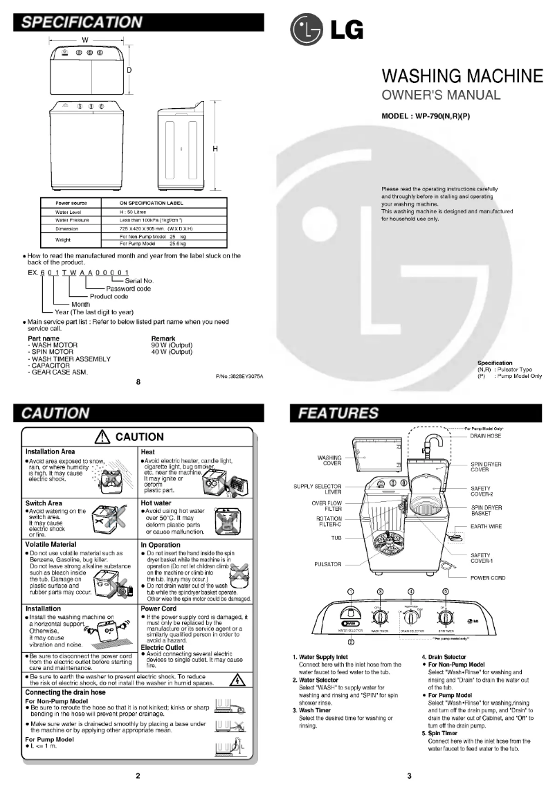 Image de la première page du manuel de l'appareil WP-790R