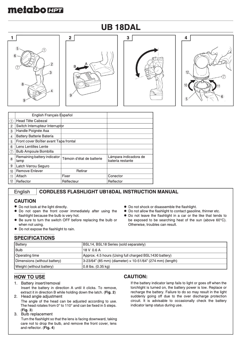 Page 1 de la notice Manuel utilisateur HiKOKI UB18DAL